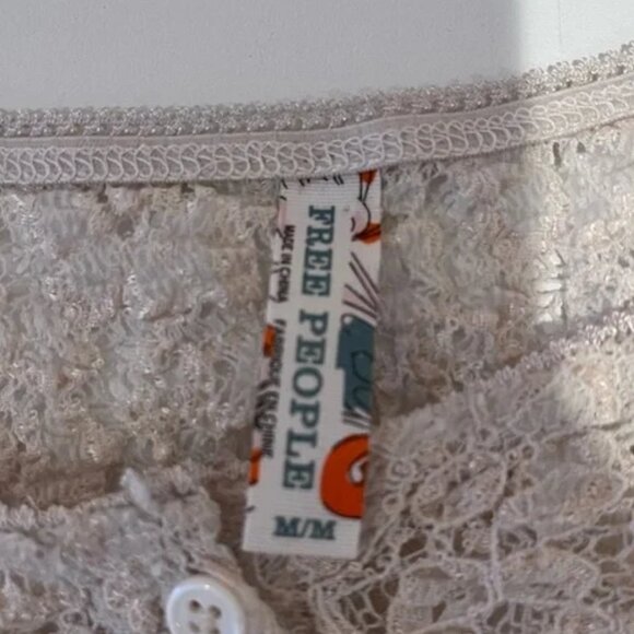 Free People Lace Babydoll Tunic Button Sheer Mini Dress Romantic Coquette Medium - Picture 7 of 10